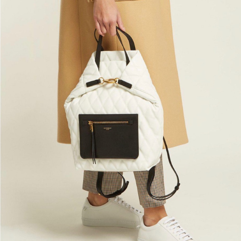 Givency. White quilted duo backpack.
